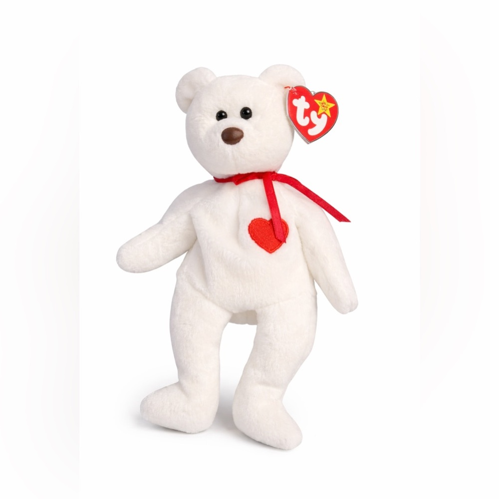 Ty Beanie Baby Valentino White Bear Brown Nose Red Heart Plush 1994 Mint w/ Tag